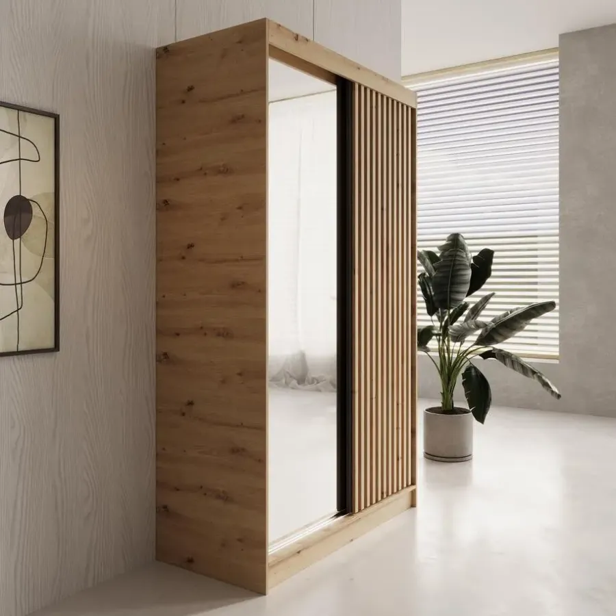 Meubella - Elles - Kledingkast met schuifdeuren - Eiken - 120x60x204 cm