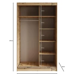 Meubella - Elles - Kledingkast met schuifdeuren - Eiken - 120x60x204 cm