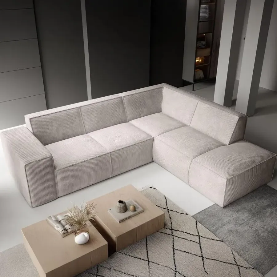 Meubella - Hoekbank Monet - Beige - Ribstof - Rechts