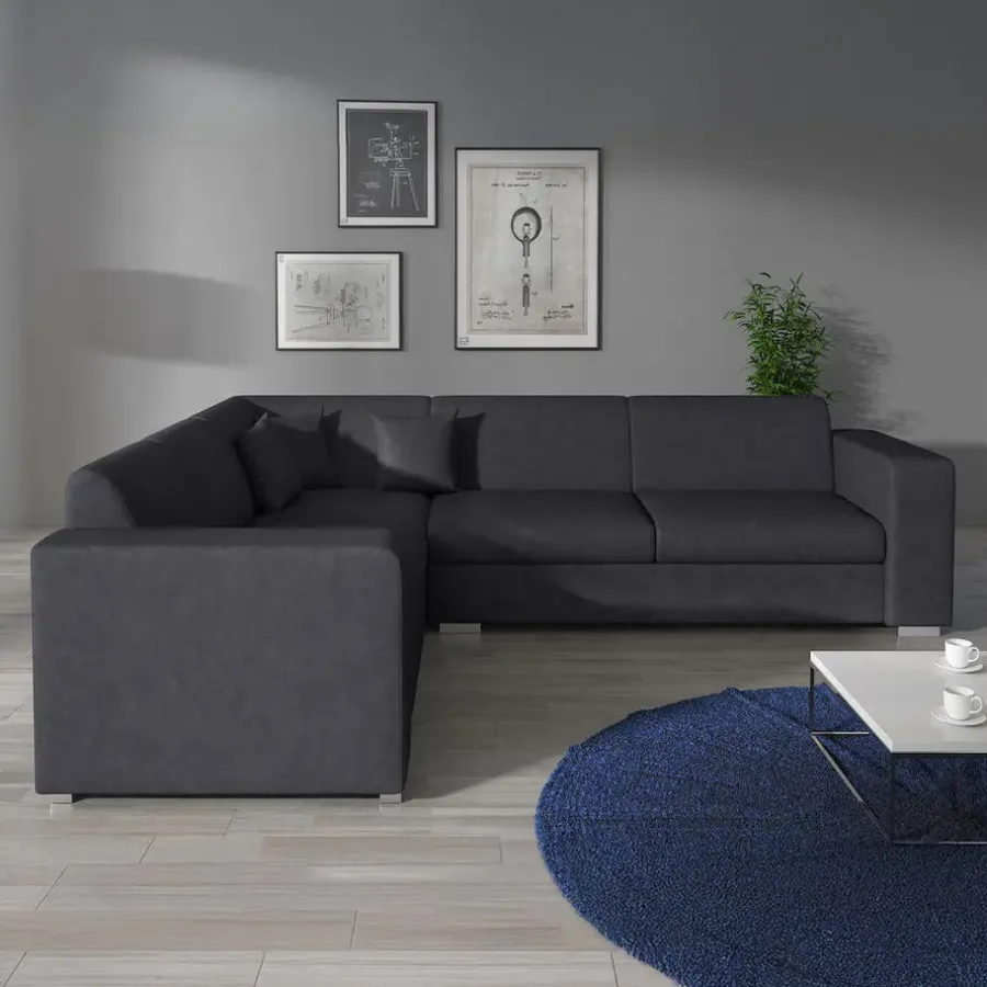 Meubella - Hoekbank Santana - Zwart - Leer - Links