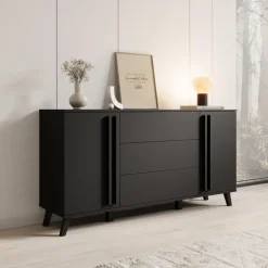 Dressoirs-Meubella - Hydra - Dressoir - Zwart - 150x40x78 cm