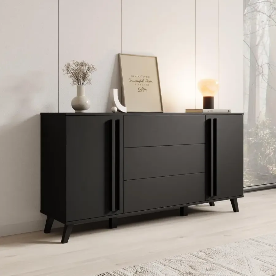 Dressoirs-Meubella - Hydra - Dressoir - Zwart - 150x40x78 cm