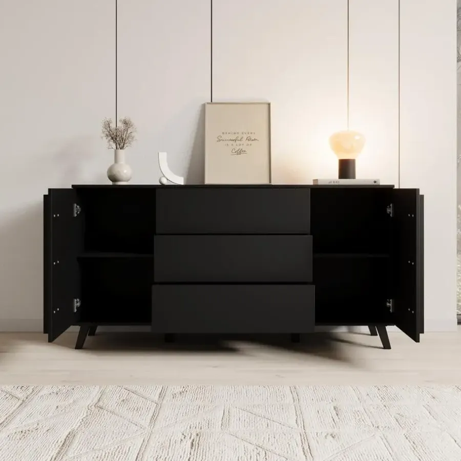 Dressoirs-Meubella - Hydra - Dressoir - Zwart - 150x40x78 cm