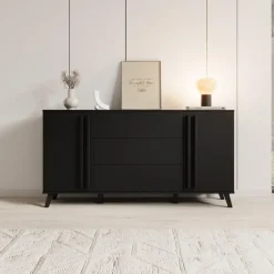 Dressoirs-Meubella - Hydra - Dressoir - Zwart - 150x40x78 cm