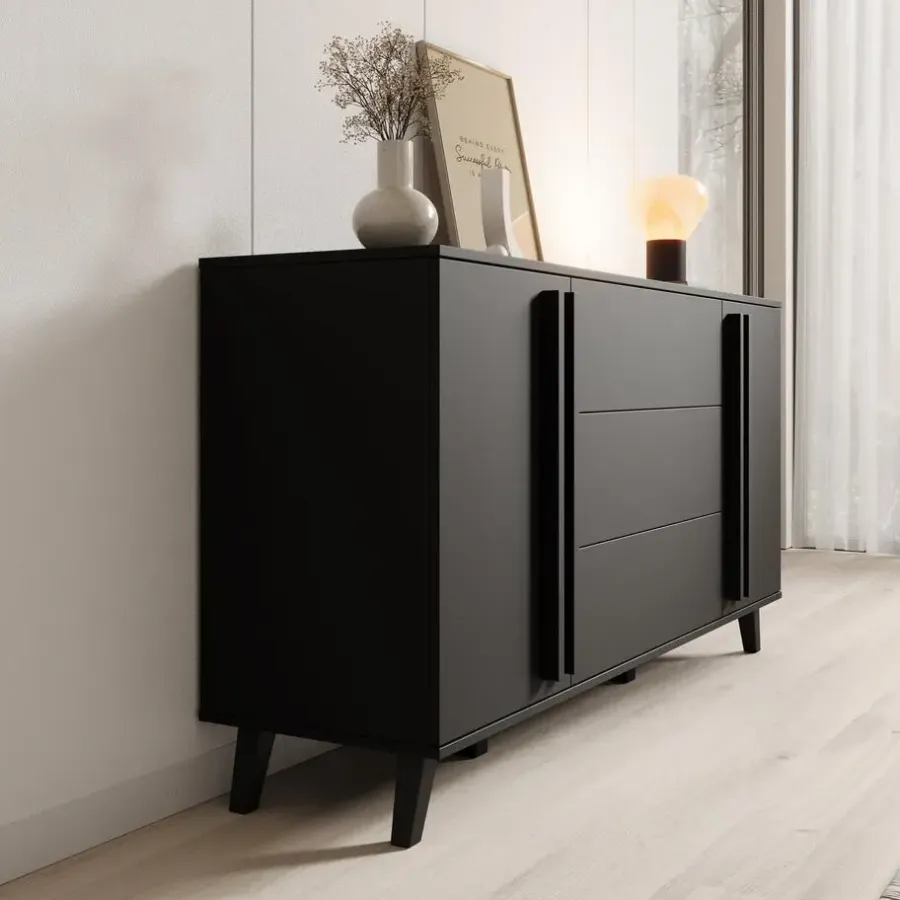 Dressoirs-Meubella - Hydra - Dressoir - Zwart - 150x40x78 cm