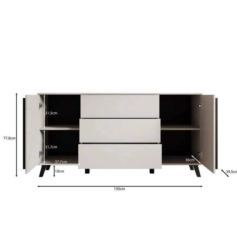 Dressoirs-Meubella - Hydra - Dressoir - Zwart - 150x40x78 cm