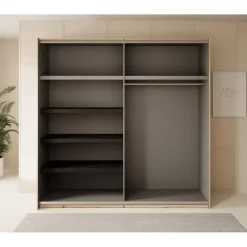 Schuifdeurkasten-Meubella - Kledingkast Adyson - Eiken - 220 cm - Met spiegel