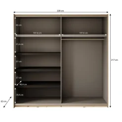Schuifdeurkasten-Meubella - Kledingkast Adyson - Eiken - 220 cm - Met spiegel