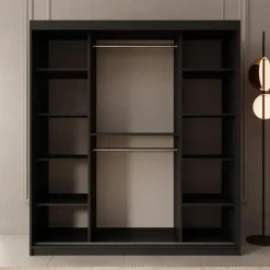 Meubella - Kledingkast Azai - Zwart - 180 cm - Met spiegel