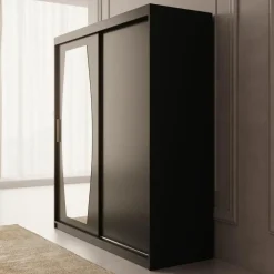 Meubella - Kledingkast Azai - Zwart - 180 cm - Met spiegel