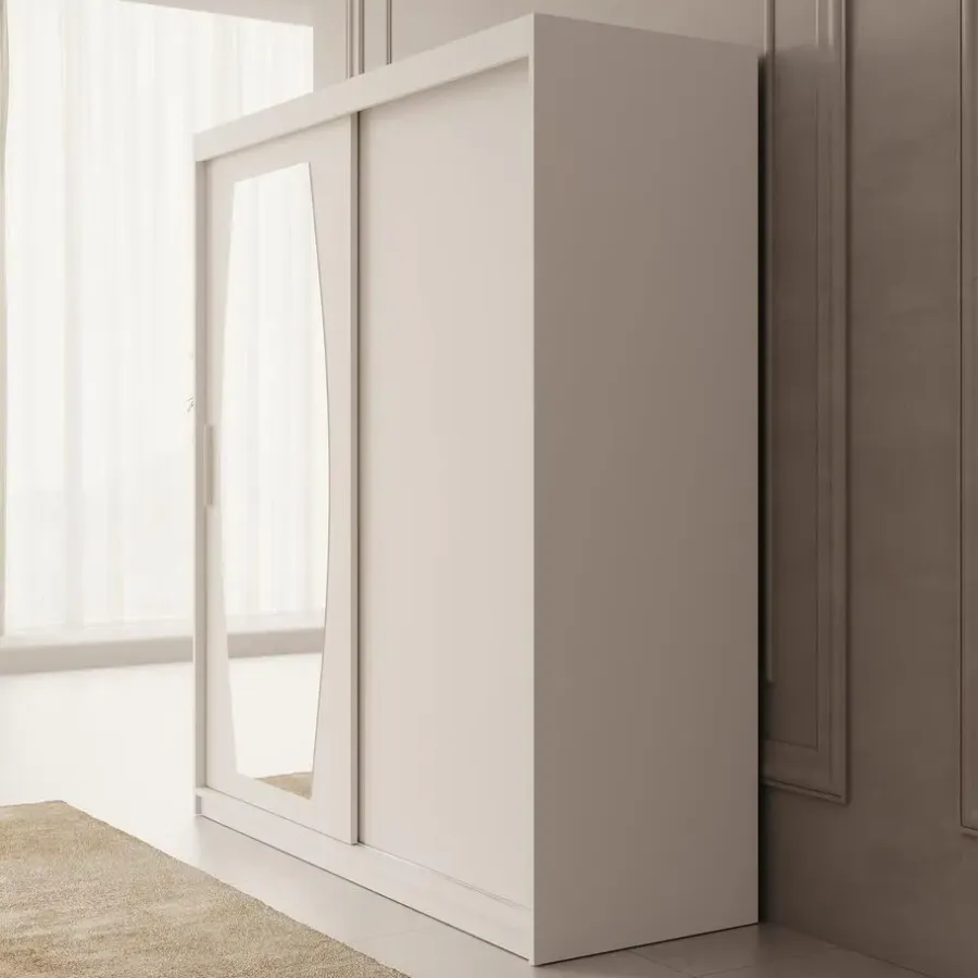 Meubella - Kledingkast Azai - Wit - 180 cm - Met spiegel