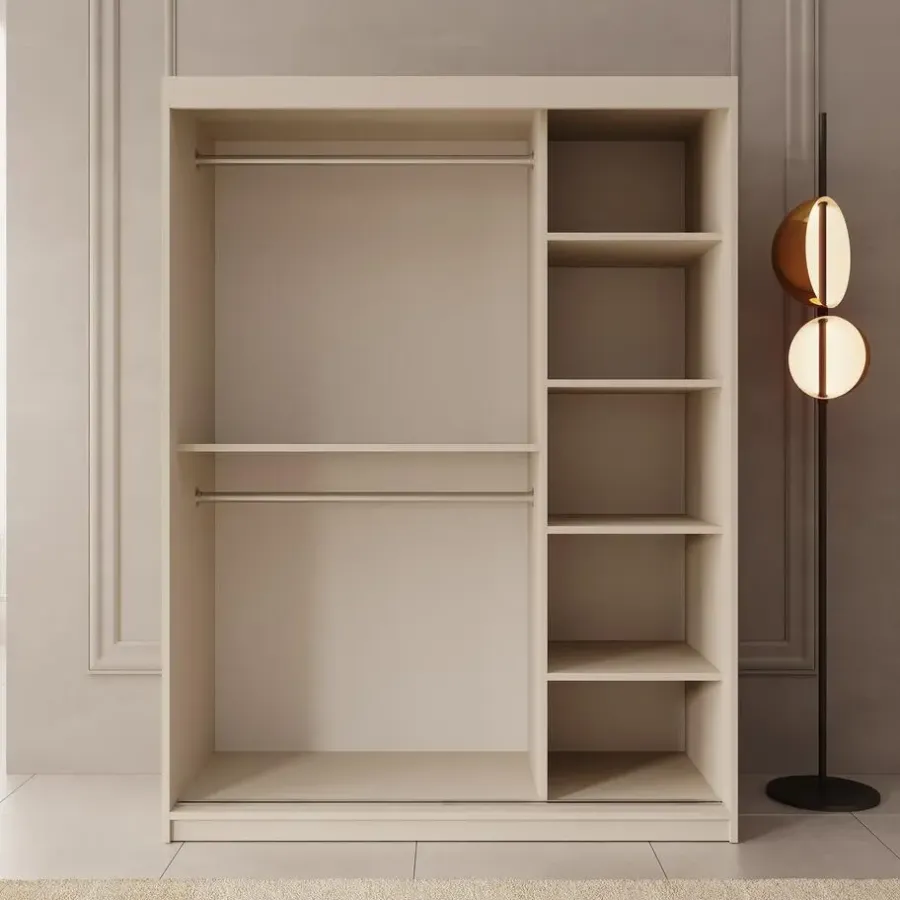 Kledingkasten|Kledingkasten-Meubella - Kledingkast Azai - Beige - 150 cm - Met spiegel