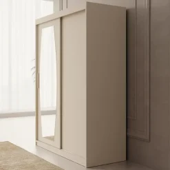 Kledingkasten|Kledingkasten-Meubella - Kledingkast Azai - Beige - 150 cm - Met spiegel