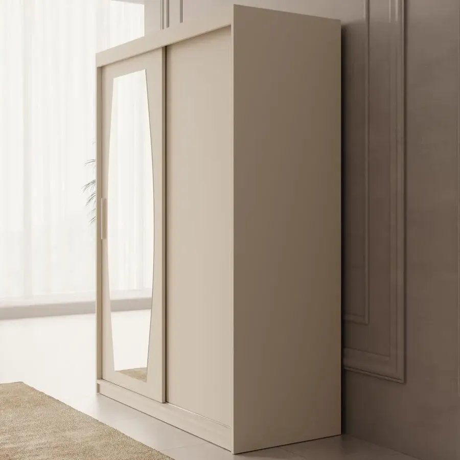 Kledingkasten|Kledingkasten-Meubella - Kledingkast Azai - Beige - 150 cm - Met spiegel