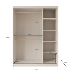 Kledingkasten|Kledingkasten-Meubella - Kledingkast Azai - Beige - 150 cm - Met spiegel