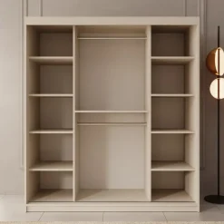Meubella - Kledingkast Azai - Beige - 180 cm - Met spiegel