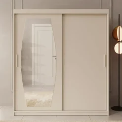 Meubella - Kledingkast Azai - Beige - 180 cm - Met spiegel
