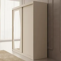 Meubella - Kledingkast Azai - Beige - 180 cm - Met spiegel