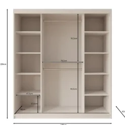 Meubella - Kledingkast Azai - Beige - 180 cm - Met spiegel