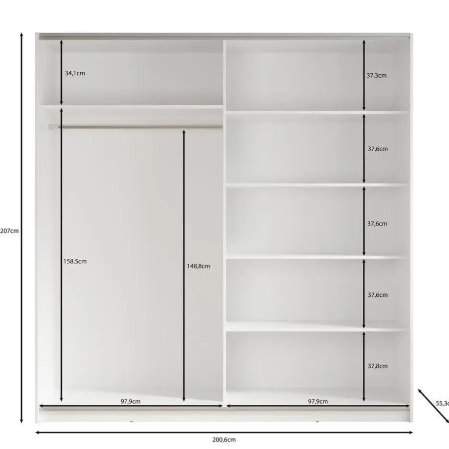 Schuifdeurkasten-Meubella - Kledingkast Azrael - Grijs - 200 cm
