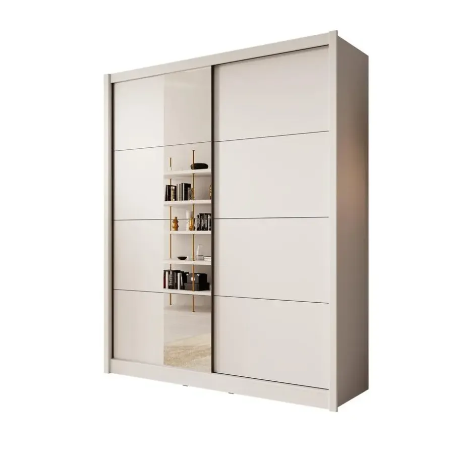Meubella - Kledingkast Azul - Wit - 180 cm - Met spiegel