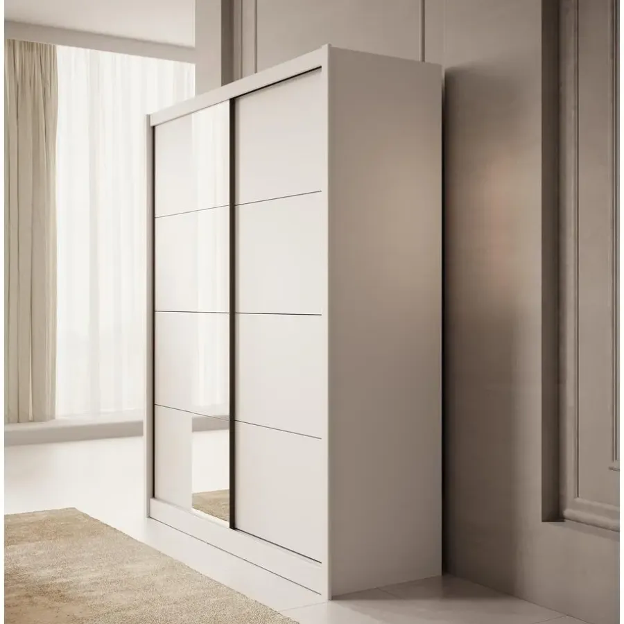 Meubella - Kledingkast Azul - Wit - 180 cm - Met spiegel