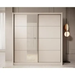 Schuifdeurkasten-Meubella - Kledingkast Azul - Beige - 205 cm - Met spiegel
