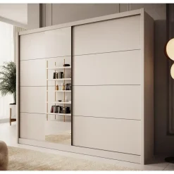 Meubella - Kledingkast Azul - Beige - 251 cm - Met spiegel