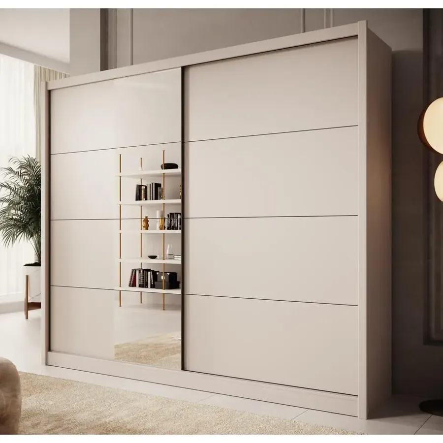 Meubella - Kledingkast Azul - Beige - 251 cm - Met spiegel