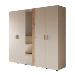 Draaideurkasten-Meubella - Kledingkast Bahia - Beige - 224 cm - Met spiegel