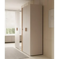 Draaideurkasten-Meubella - Kledingkast Bahia - Beige - 224 cm - Met spiegel
