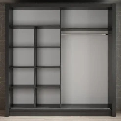 Schuifdeurkasten-Meubella - Kledingkast Bazarre - Grijs - 205 cm - Met spiegel