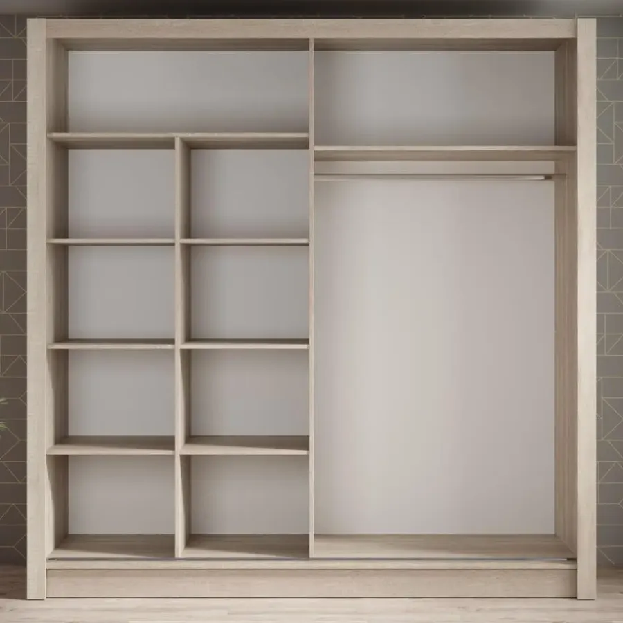 Schuifdeurkasten-Meubella - Kledingkast Bazarre - Eiken - 205 cm - Met spiegel