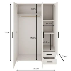 Kledingkasten|Kledingkasten-Meubella - Kledingkast Bellini - Wit - 120 cm