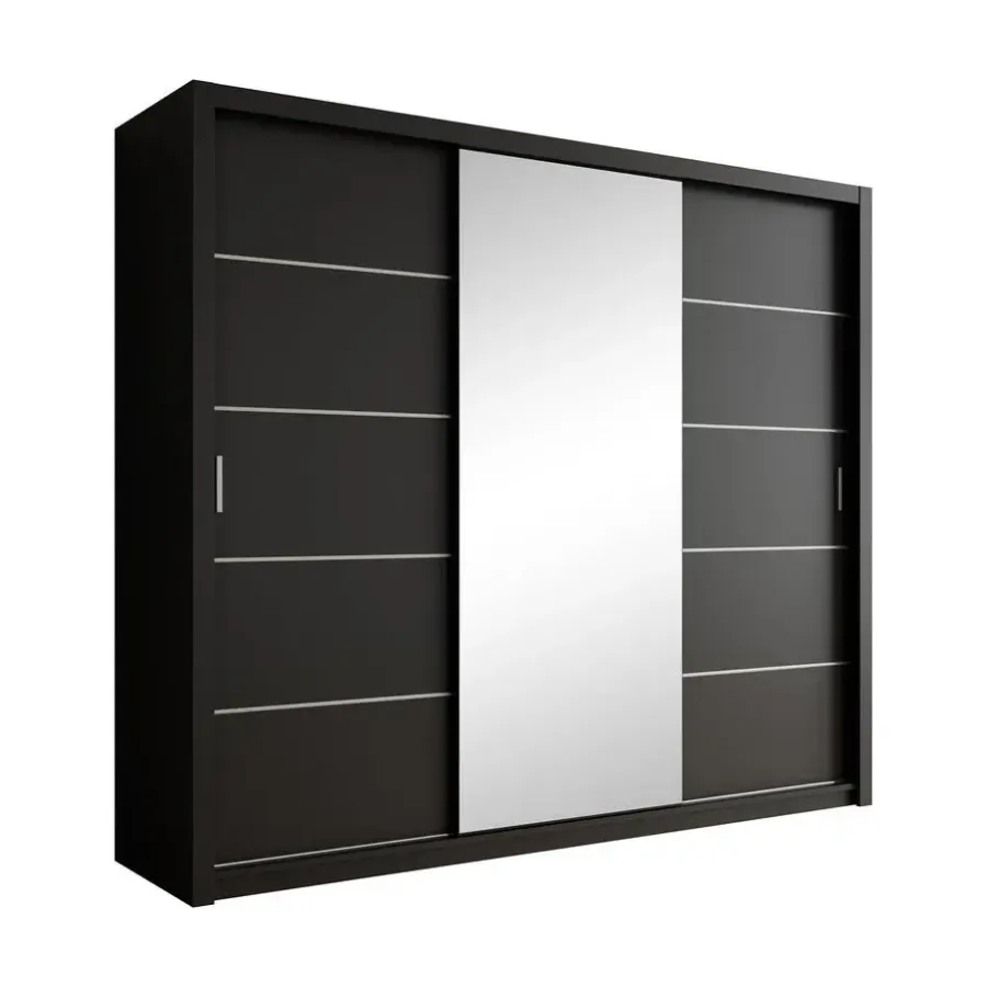 Meubella - Kledingkast Blake - Mat Zwart - 250 cm - Met spiegel