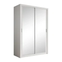 Schuifdeurkasten-Meubella - Kledingkast Blake - Wit - 150 cm - Met spiegel