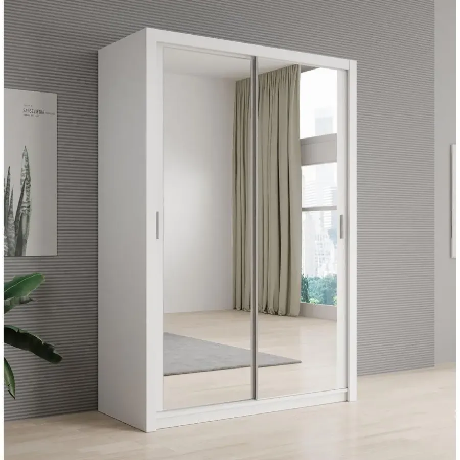 Schuifdeurkasten-Meubella - Kledingkast Blake - Wit - 150 cm - Met spiegel