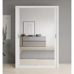 Schuifdeurkasten-Meubella - Kledingkast Blake - Wit - 150 cm - Met spiegel