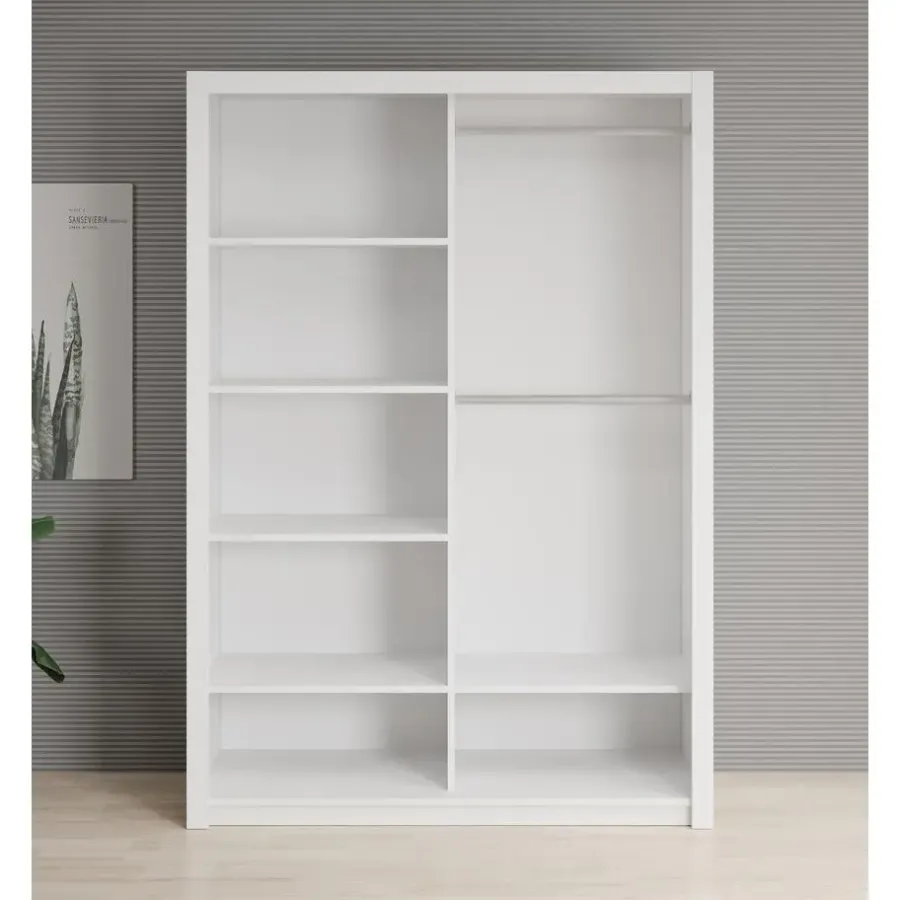 Schuifdeurkasten-Meubella - Kledingkast Blake - Wit - 150 cm - Met spiegel