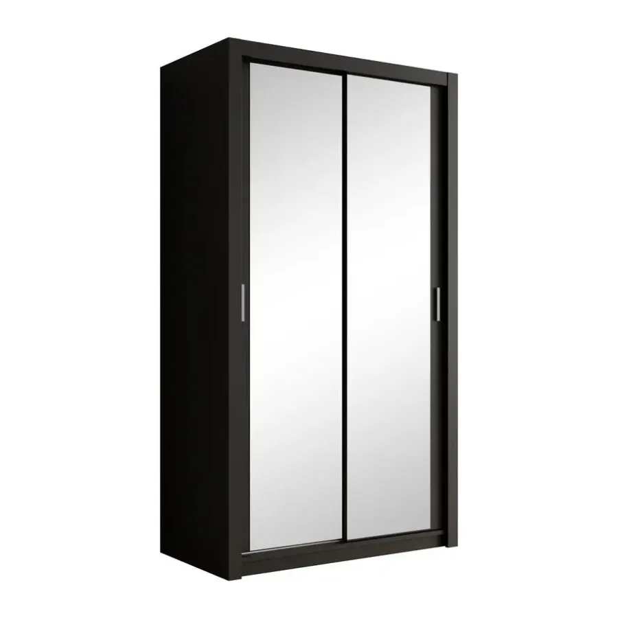 Schuifdeurkasten-Meubella - Kledingkast Blake - Mat Zwart - 120 cm - Met spiegel