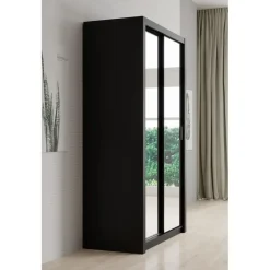Schuifdeurkasten-Meubella - Kledingkast Blake - Mat Zwart - 120 cm - Met spiegel