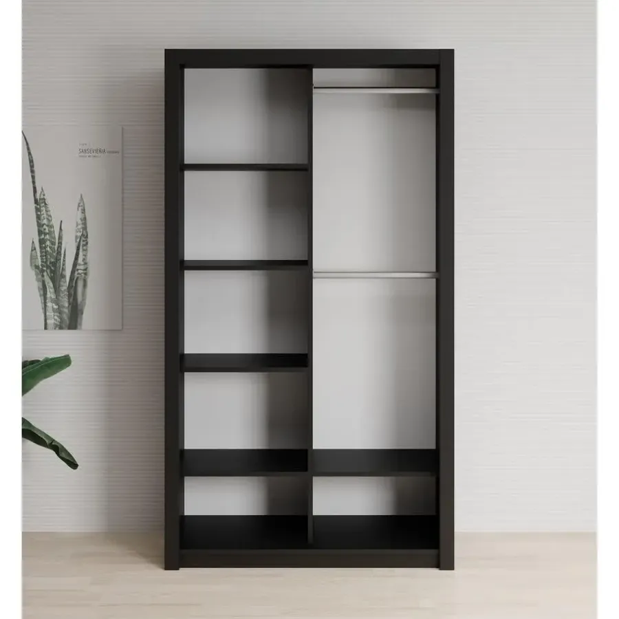 Schuifdeurkasten-Meubella - Kledingkast Blake - Mat Zwart - 120 cm - Met spiegel