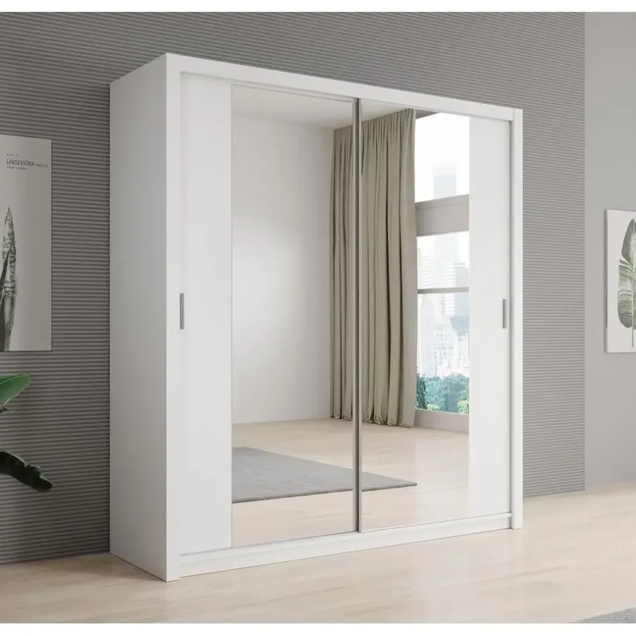 Meubella - Kledingkast Blake - Wit - 200 cm - Met spiegel