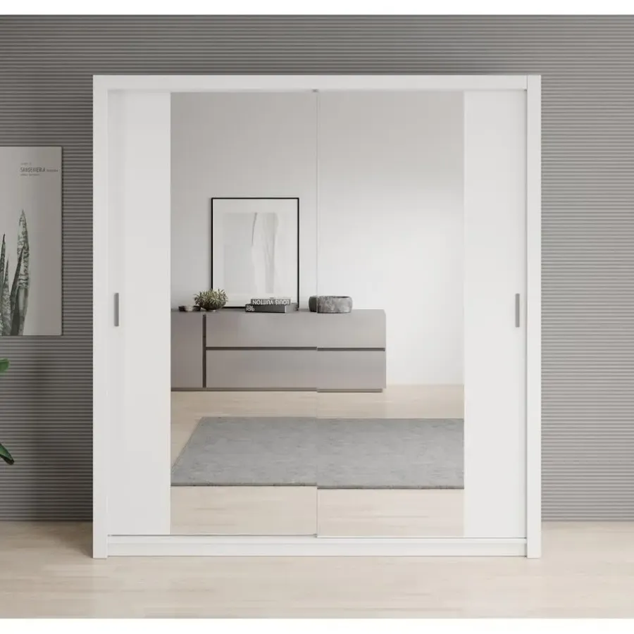 Meubella - Kledingkast Blake - Wit - 200 cm - Met spiegel