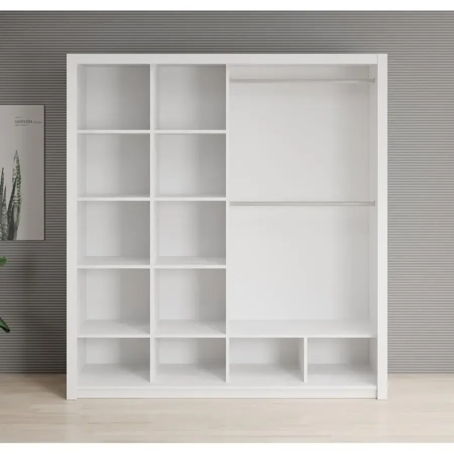 Meubella - Kledingkast Blake - Wit - 200 cm - Met spiegel