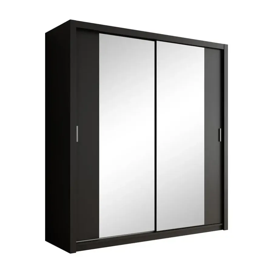 Schuifdeurkasten-Meubella - Kledingkast Blake - Mat Zwart - 200 cm - Met spiegel