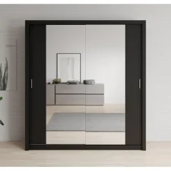Schuifdeurkasten-Meubella - Kledingkast Blake - Mat Zwart - 200 cm - Met spiegel