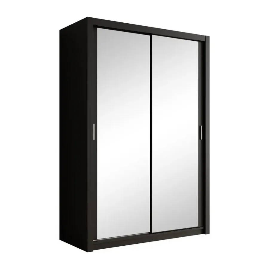 Schuifdeurkasten-Meubella - Kledingkast Blake - Mat Zwart - 150 cm - Met spiegel