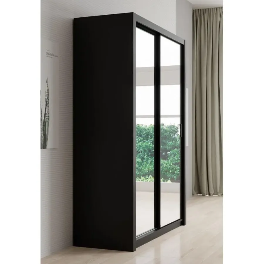 Schuifdeurkasten-Meubella - Kledingkast Blake - Mat Zwart - 150 cm - Met spiegel