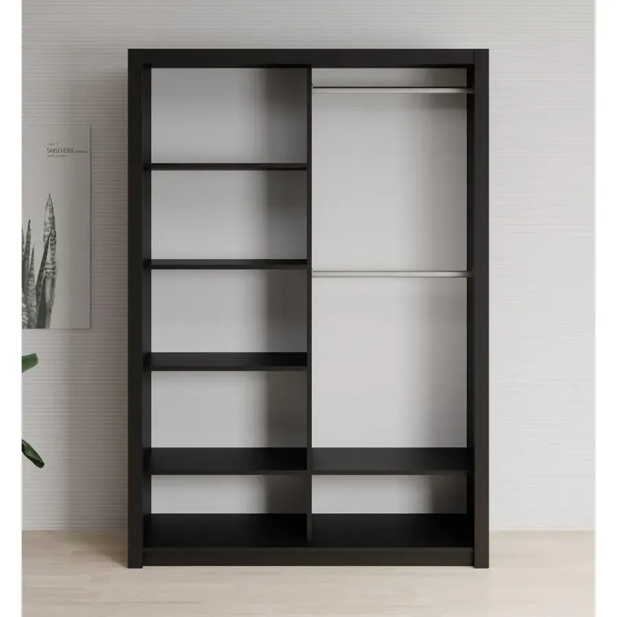 Schuifdeurkasten-Meubella - Kledingkast Blake - Mat Zwart - 150 cm - Met spiegel